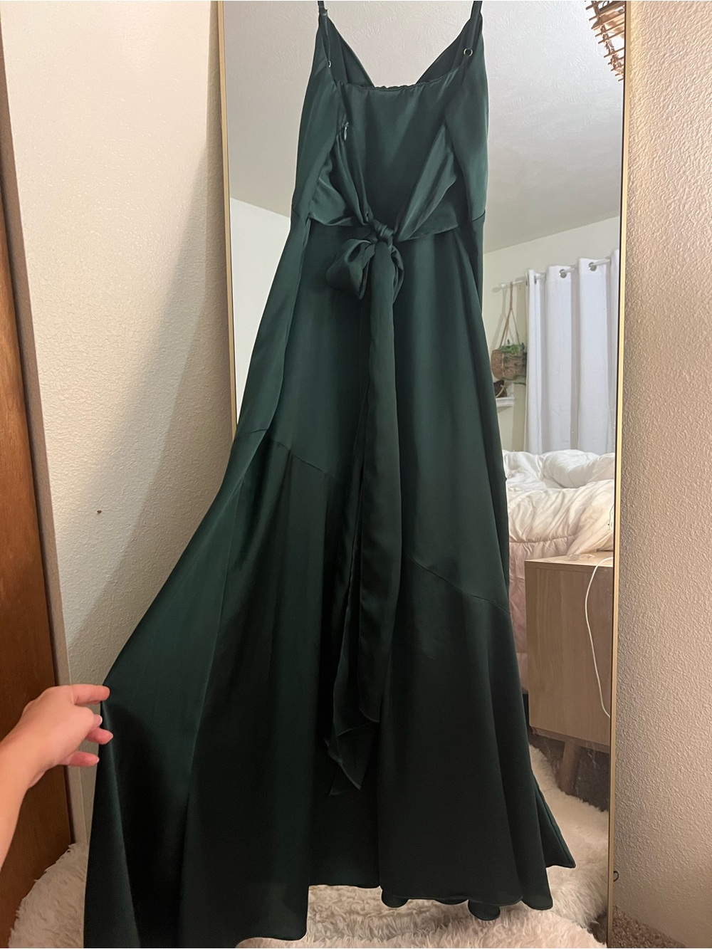 DRESS FORUM Emerald Green Satin Midi Slip Dress with High Slit - Picture 7 of 9